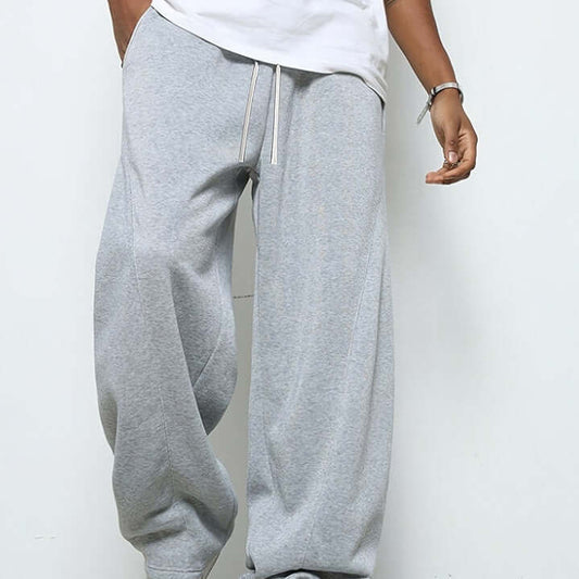 Pantalons baggy en gris, pantalons amples avec taille élastique et cordon de serrage, mode décontractée