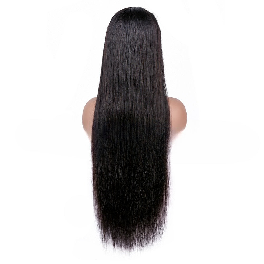 Perruque en cheveux humains 250 densité lace front avec style long et lisse, vue arrière.
