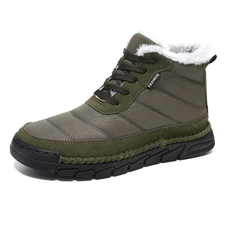 bottes à neige mid-cut pour hommes en vert, idéal pour l'extérieur avec doublure en peluche.
