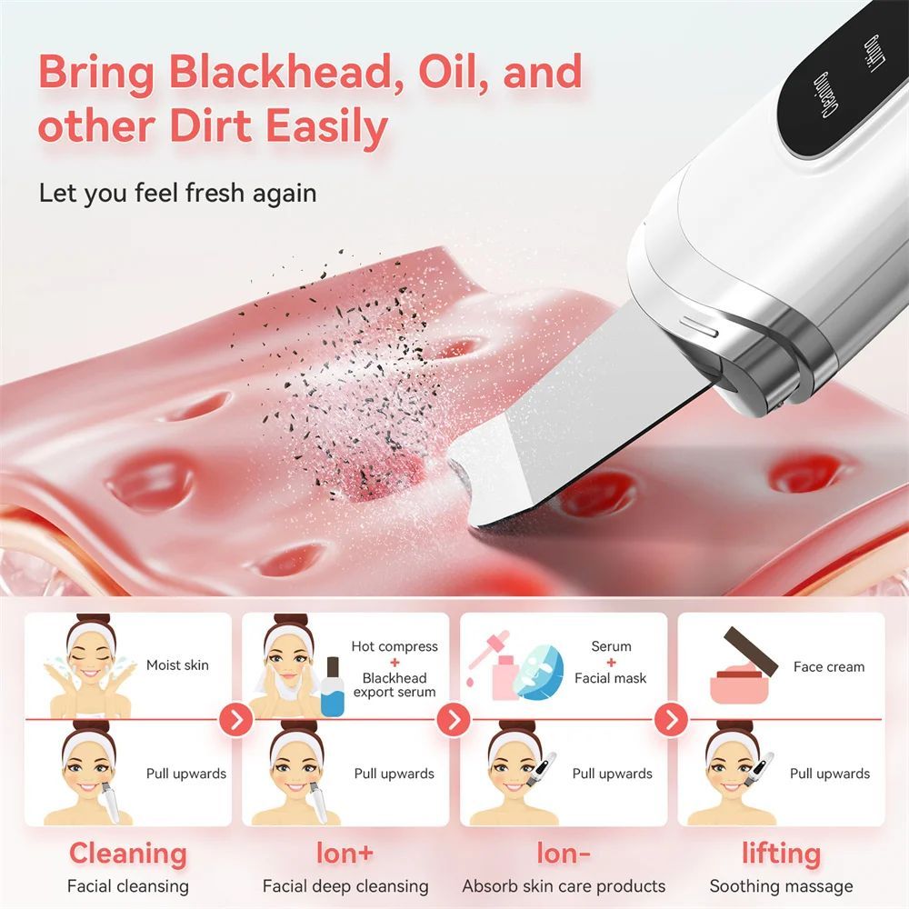 Spatule exfoliante pour la peau du visage, grattoir et dissolvant de points noirs, nettoyeur de pores avec lifting du visage, nettoyage en profondeur, machine de lifting du visage pour extracteur de points noirs