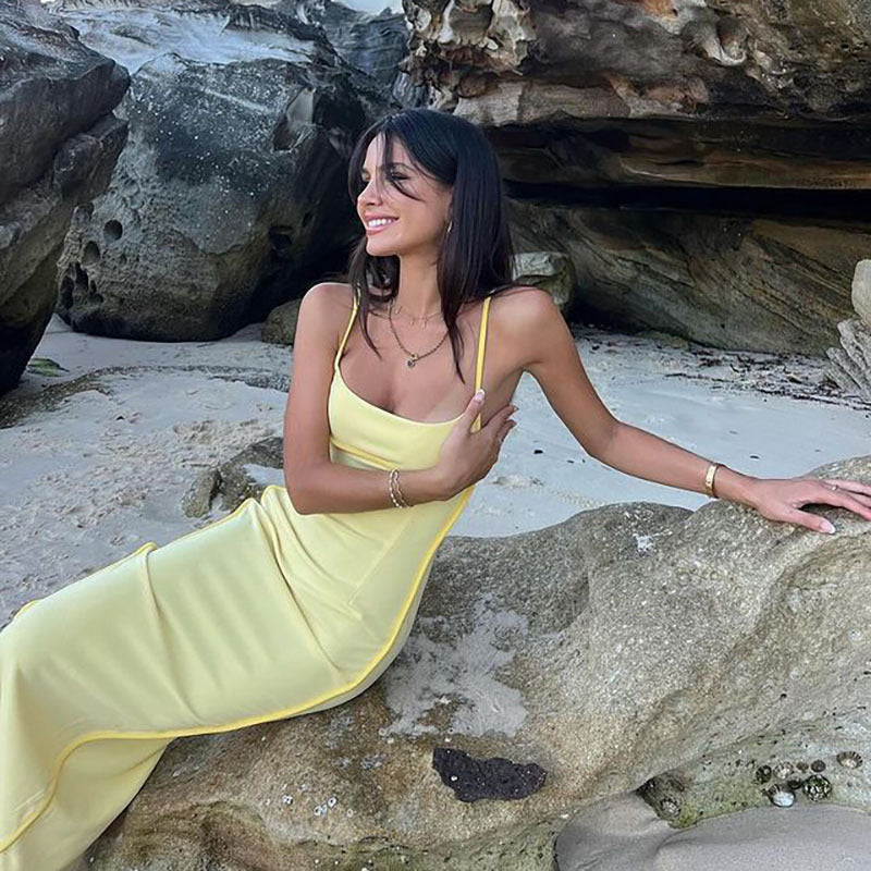 Summer New Sexy Backless Long Suspender Dress