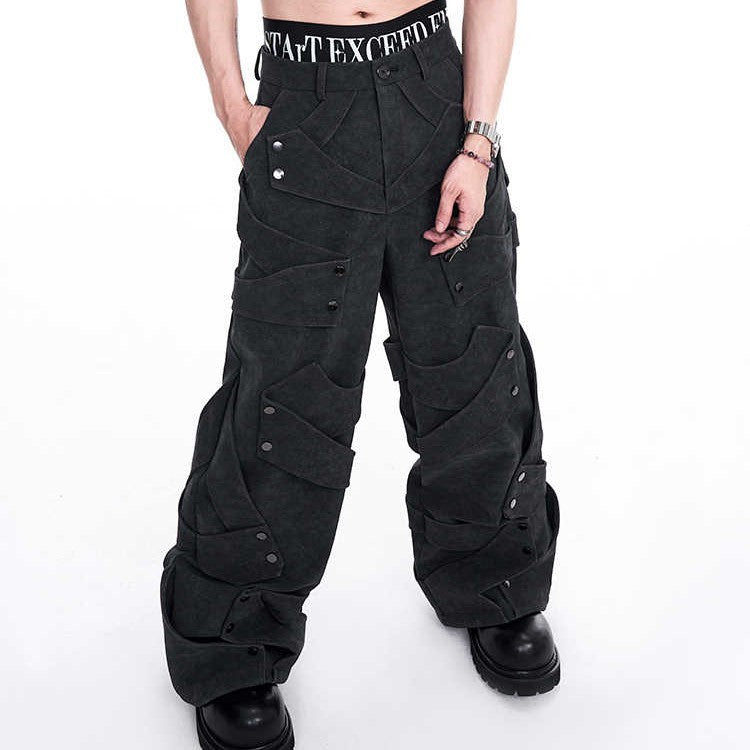 Deconstruction Stitching Design Heavy Leather Pants