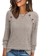 Round Neck Sunken Stripe Brushed Solid Color Top Long Sleeve