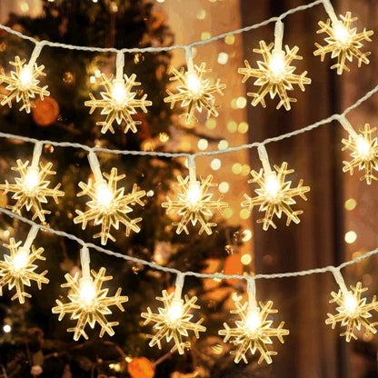 Syenll Christmas Snowflake Lights, 19.7ft 40 LED Fairy String Lights, Decorative Hanging Lights For Patio Party Wall Decor, Warm White