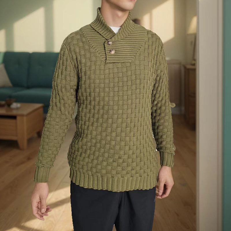 Pull à col roulé slim pour hommes, vêtement haut de couleur unie décontracté à la mode