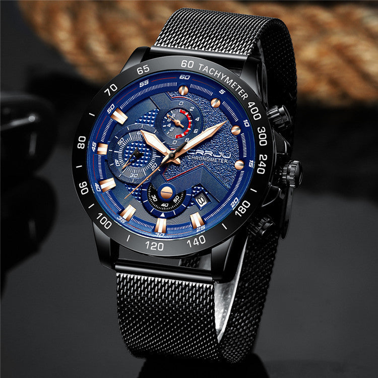 Multi-fonction six-aiguille en acier inoxydable montre