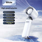 Portable white mini fan with digital display, 100 wind speed levels, lightweight for easy carrying.