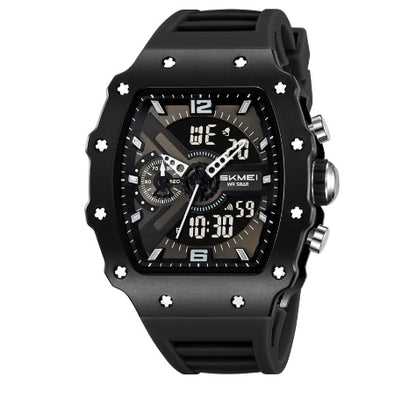 Montre multifonctionnelle homme affichage double en noir avec cadran sport, affichage numérique et fonction chronographe.