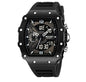 Montre multifonctionnelle homme affichage double en noir avec cadran sport, affichage numérique et fonction chronographe.