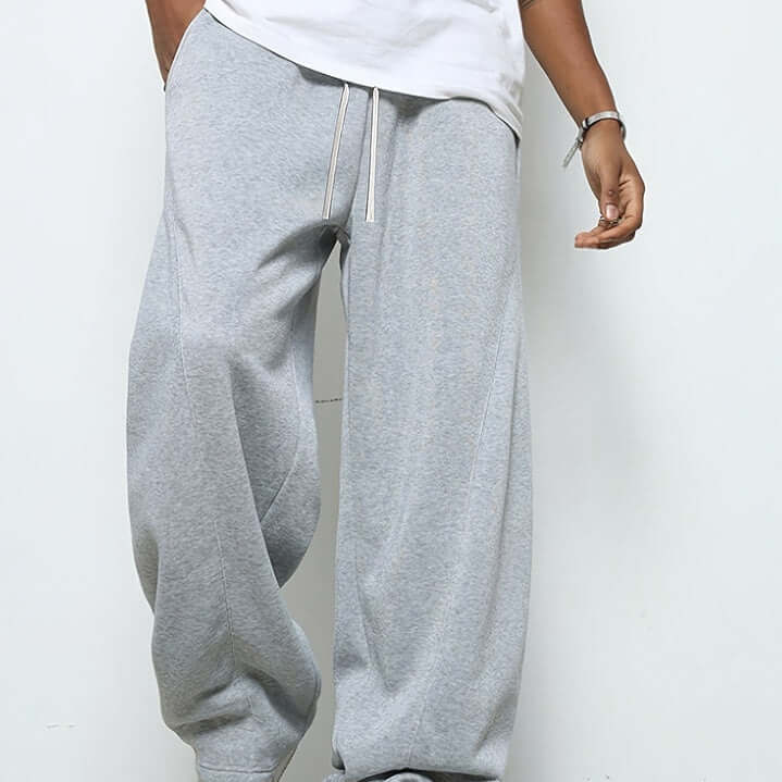 Pantalons baggy en gris, pantalons amples avec taille élastique et cordon de serrage, mode décontractée