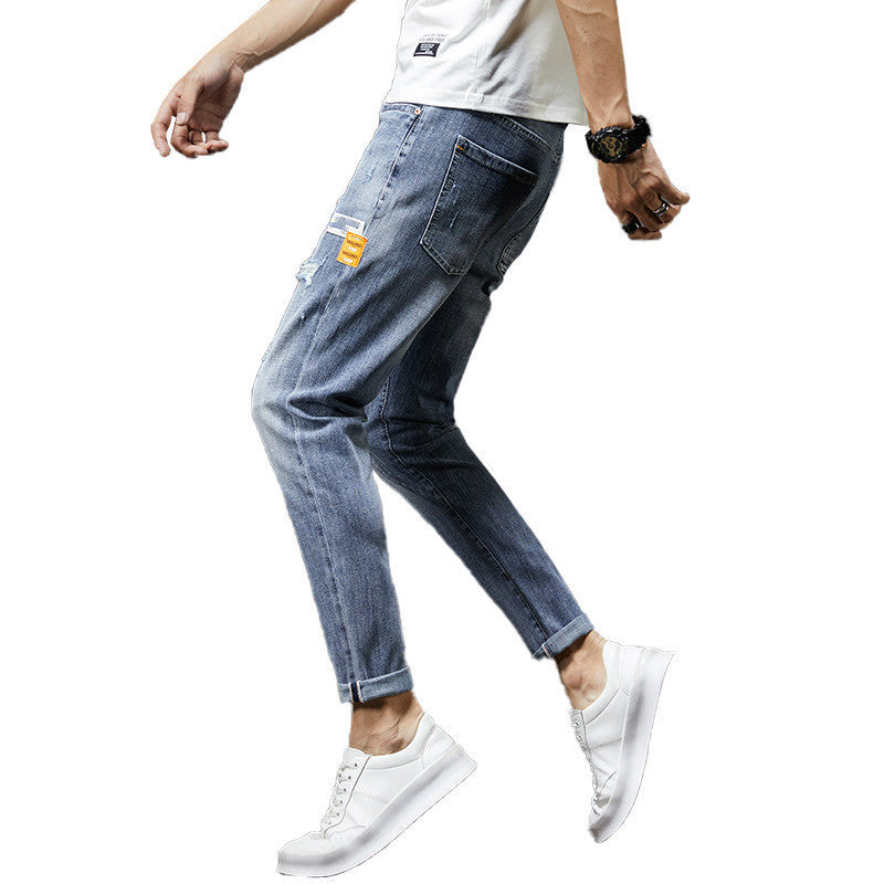 Pantalon en Denim déchiré pour hommes, coupe ajustée, longueur cheville