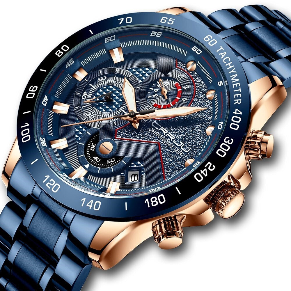 Multi-fonction six-aiguille en acier inoxydable montre