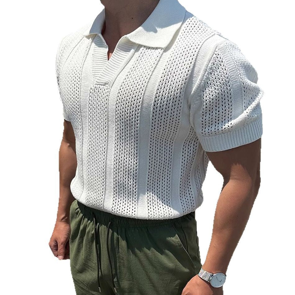 Men's Hollowed-Out Ice Silk Polo Shirt With Lapel Collar