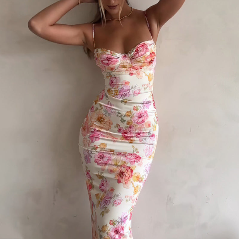 Robe Maxi Moulante à Fleurs Femme