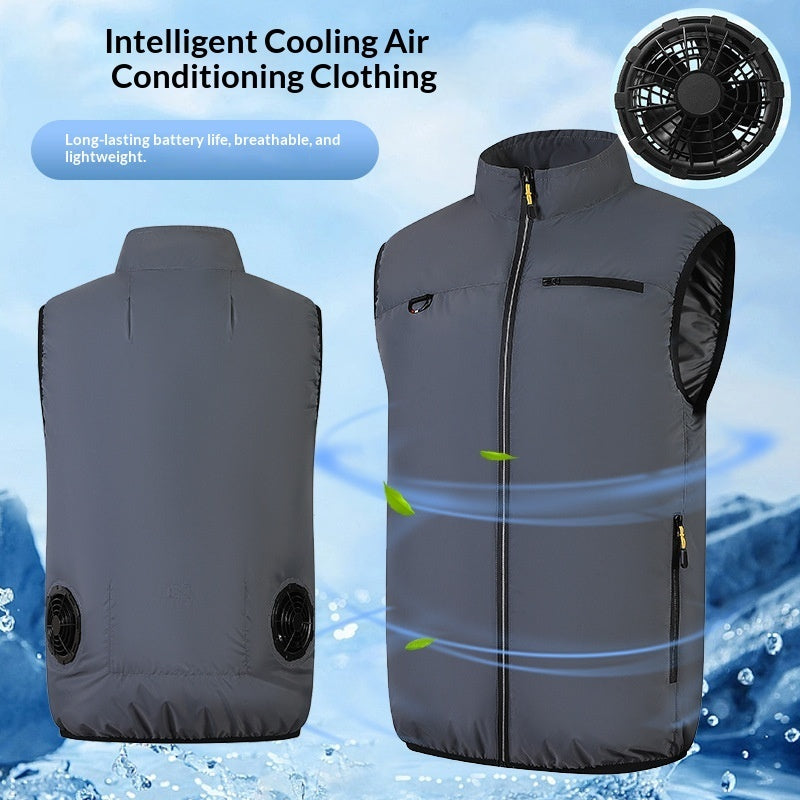 gilet ventilateur USB été en couleur gris avec ventilateur intégré, léger et confortable pour les jeunes adultes.