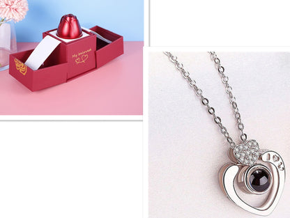 Coffret cadeau de bijoux en métal rose pour la Saint-Valentin, collier pour mariage, petite amie, cadeaux