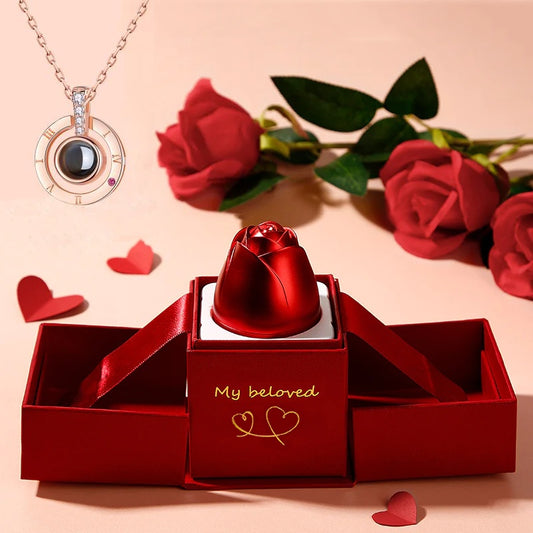 Coffret cadeau de bijoux en métal rose pour la Saint-Valentin, collier pour mariage, petite amie, cadeaux