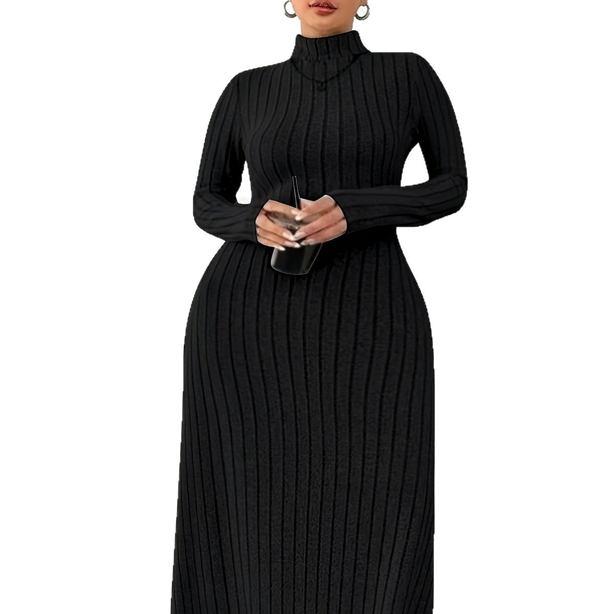 European And American Adult Lady Like Woman Plus Size Dress Autumn And Winter Simplicity Turtleneck