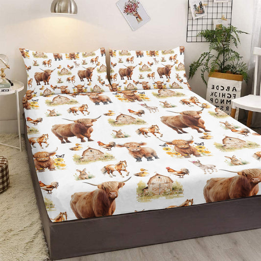 Housse de lit thème animaux enfants avec motif de vaches et canards, confort et style minimaliste pour la chambre.