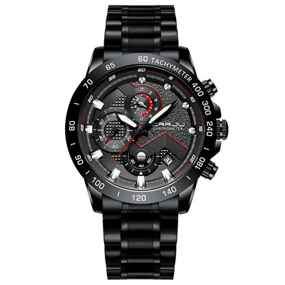 Multi-fonction six-aiguille en acier inoxydable montre