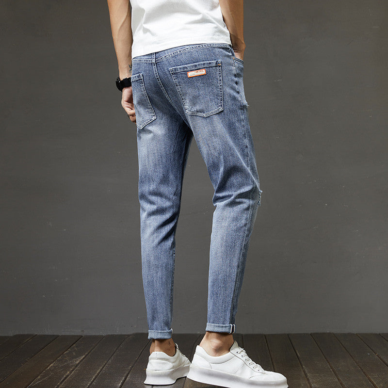 Pantalon en Denim déchiré pour hommes, coupe ajustée, longueur cheville