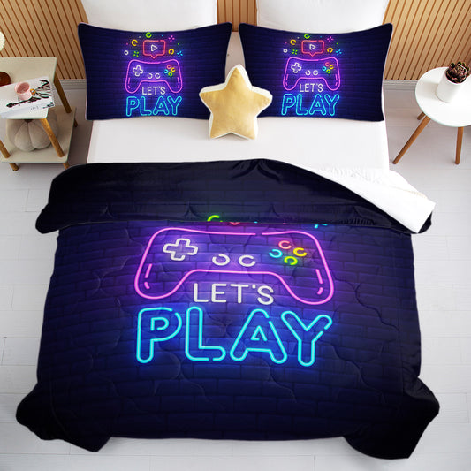 Housse de Couette 3 Pièces Néon Gaming Ultra Douce