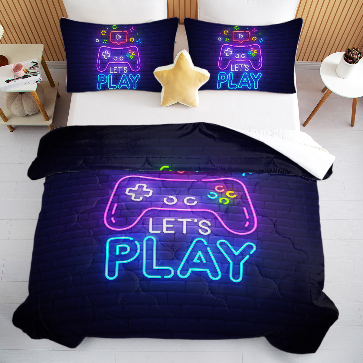 Housse de Couette 3 Pièces Néon Gaming Ultra Douce