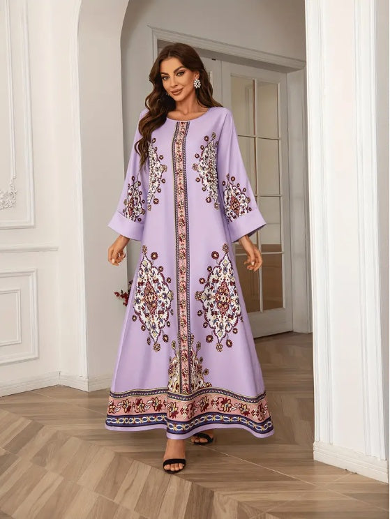 Robe Abaya élégante à manches longues et imprimé floral