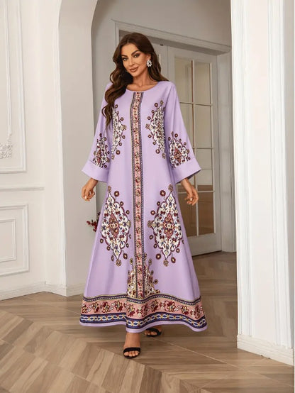 Robe Abaya élégante à manches longues et imprimé floral