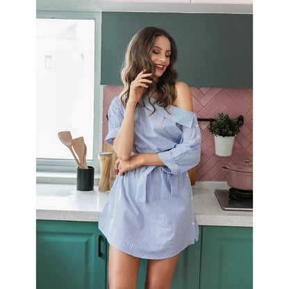 Robe moulante à manches courtes et rayures, sans taille élastique