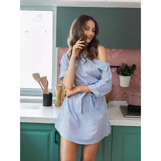 Robe moulante à manches courtes et rayures, sans taille élastique