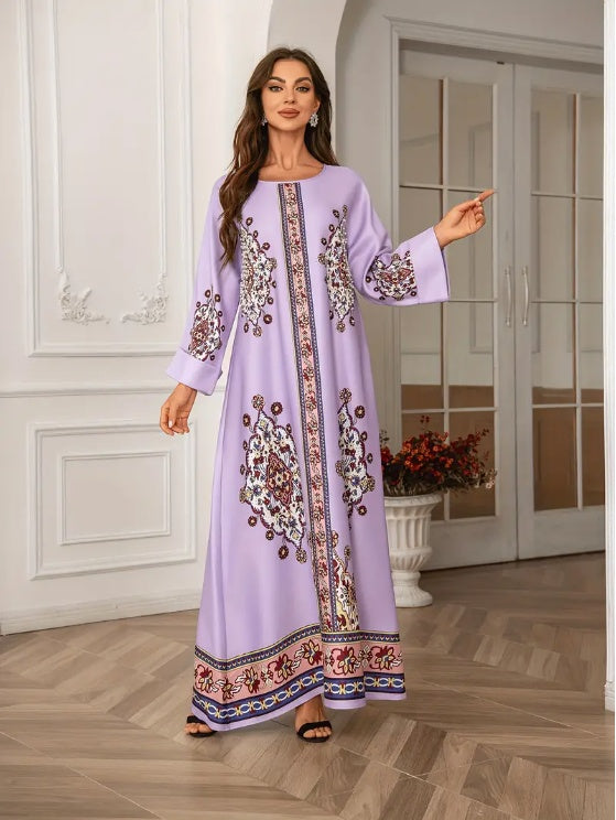 Robe Abaya élégante à manches longues et imprimé floral