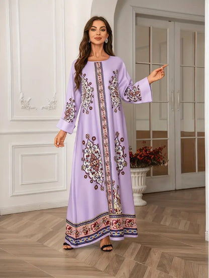 Robe Abaya élégante à manches longues et imprimé floral