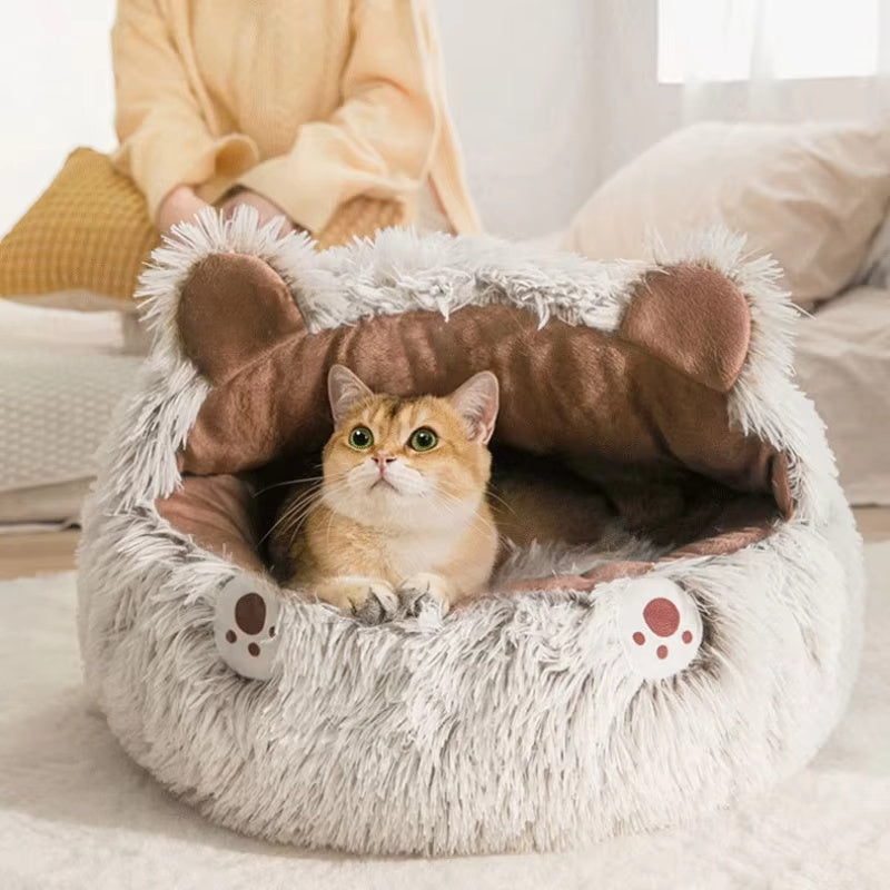 Winter New Long Plush Pet Cat Bed Round Cat Cushion Cat House Warm Cat Basket Cat Sleep Bag Cat Nest Kennel For Small Dog Cat