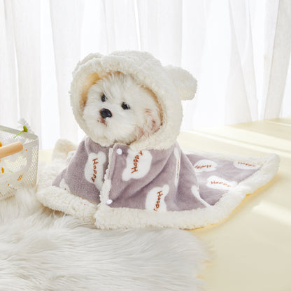 Pet Clothes Warm Thickened Flannel Hooded Shawl Pajamas