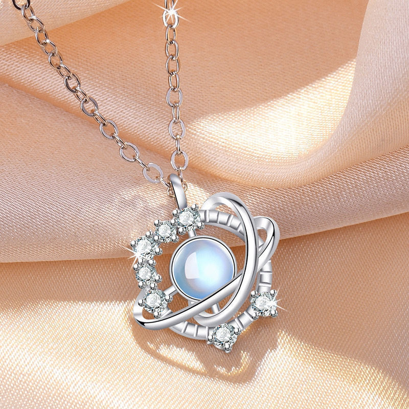 Collier Planète Moonstone Femme Strass Niche Pendentif Chaîne De Clavicule