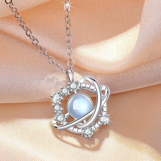 Collier Planète Moonstone Femme Strass Niche Pendentif Chaîne De Clavicule