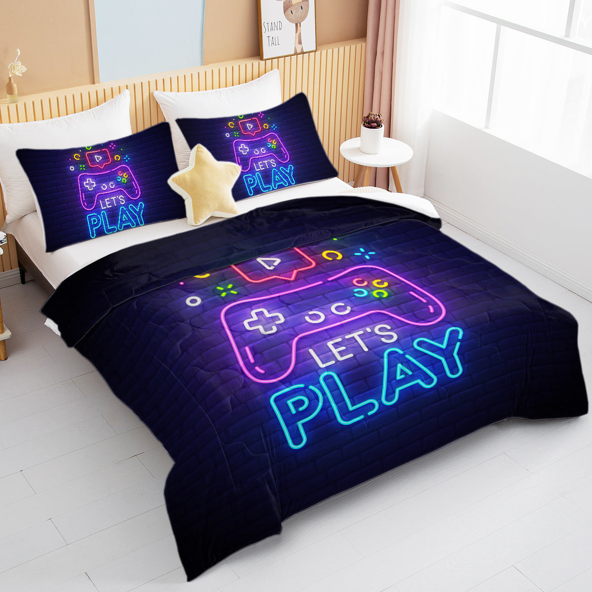 Housse de Couette 3 Pièces Néon Gaming Ultra Douce