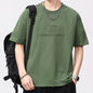 T-shirt homme décontracté polyvalent vert olive avec logo pour un style décontracté.