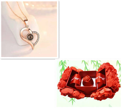 Coffret cadeau de bijoux en métal rose pour la Saint-Valentin, collier pour mariage, petite amie, cadeaux