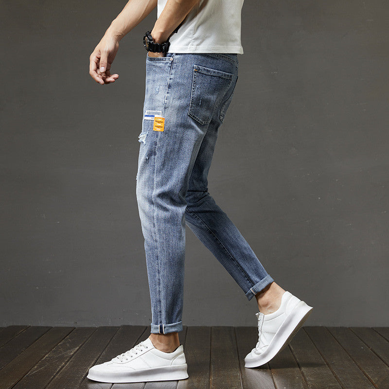 Pantalon en Denim déchiré pour hommes, coupe ajustée, longueur cheville