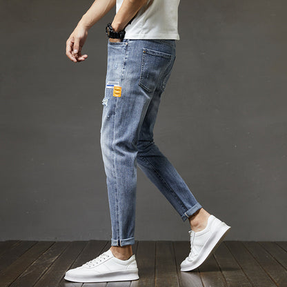 Pantalon en Denim déchiré pour hommes, coupe ajustée, longueur cheville