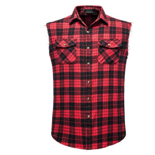 Men's Vest Casual Plaid Sleeveless Shirt Pocket Decoration Large Size Vest