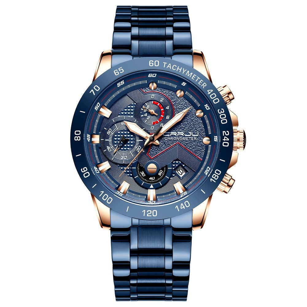 Multi-fonction six-aiguille en acier inoxydable montre