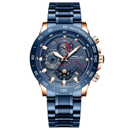 Multi-fonction six-aiguille en acier inoxydable montre