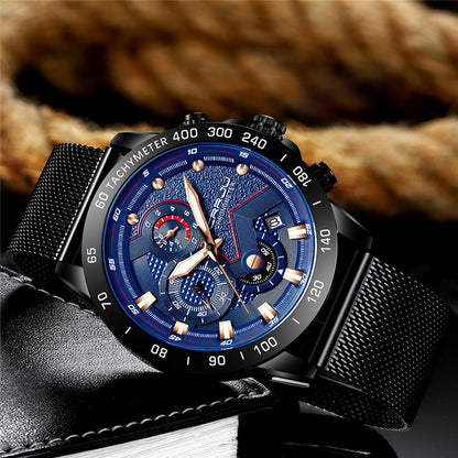 Multi-fonction six-aiguille en acier inoxydable montre