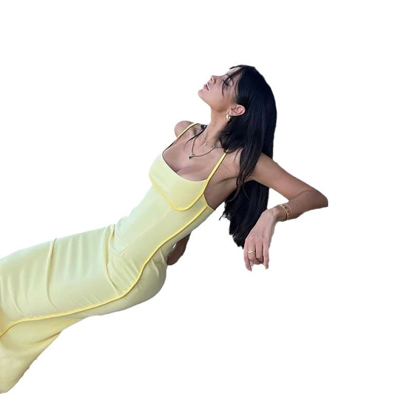 Summer New Sexy Backless Long Suspender Dress