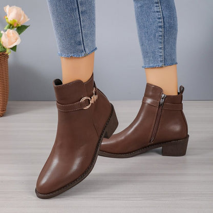 Chunky Heel Zipper Slip-on Autumn And Winter Fashion Boots Women