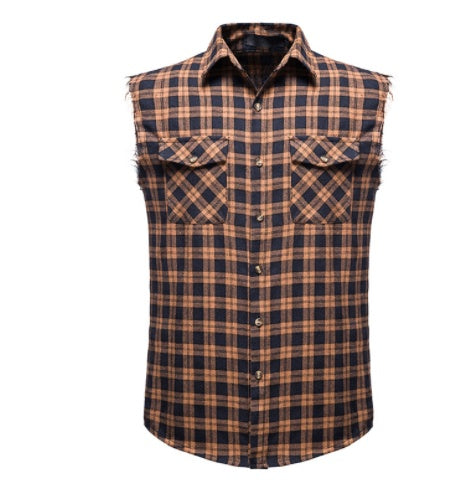 Men's Vest Casual Plaid Sleeveless Shirt Pocket Decoration Large Size Vest
