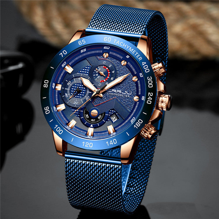 Multi-fonction six-aiguille en acier inoxydable montre